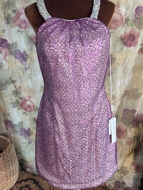 Embellished Strap Lavender Sequin Mini Dress